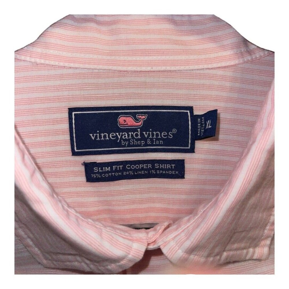 Vineyard Vines Men Slim Fit Cooper Shirt XL Pink Pinstripe Collared Cotton Linen - Picture 12 of 15